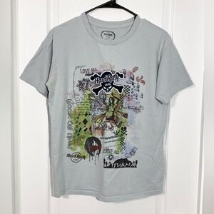 Y2K Hard Rock Cafe Tijuana Mexico Skull Crossbones Patch Graphic Tee Blue Medium